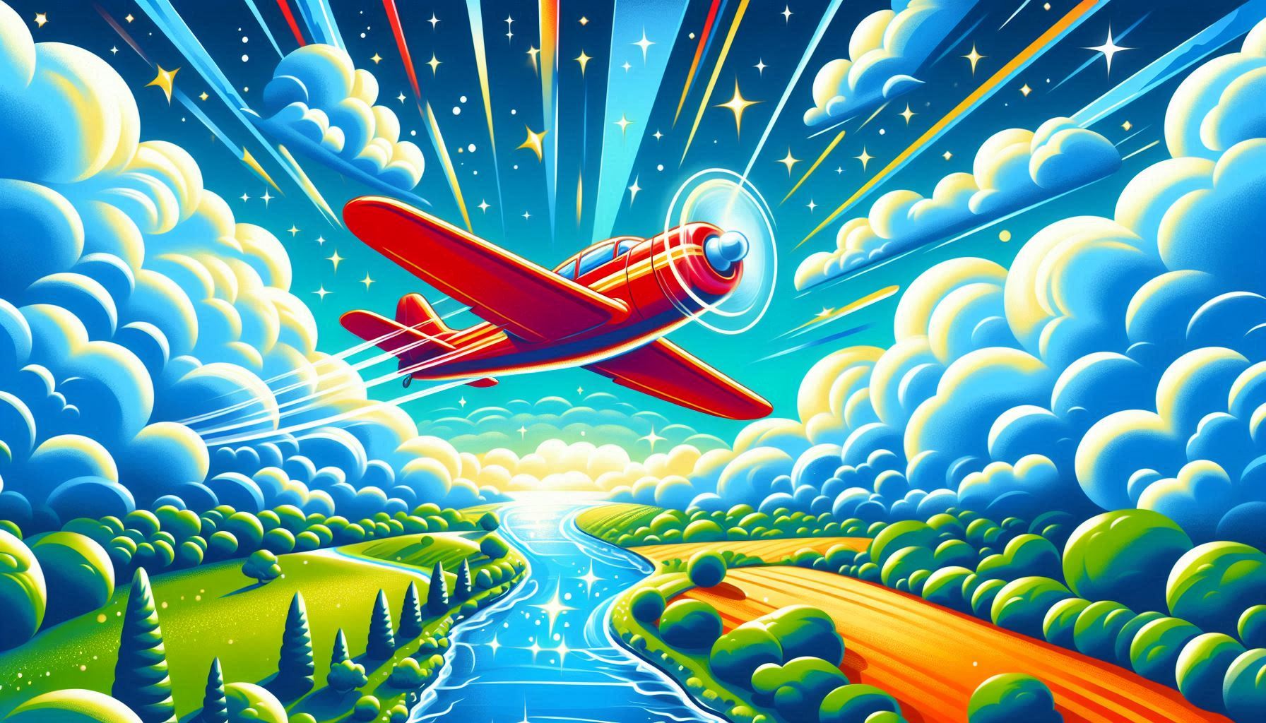 Red airplane game illustration showing classic biplane