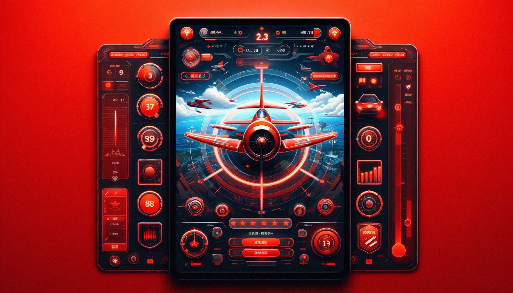 Red themed aviation game interface showing dynamic flight controls
