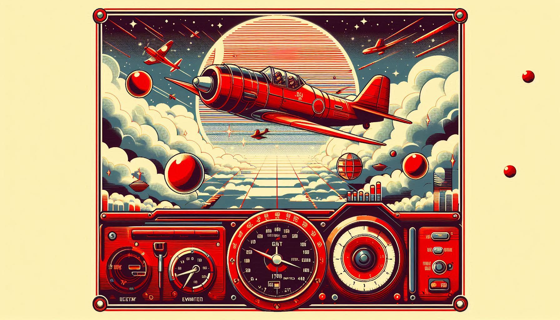 Retro red aviator game visuals with vintage aircraft